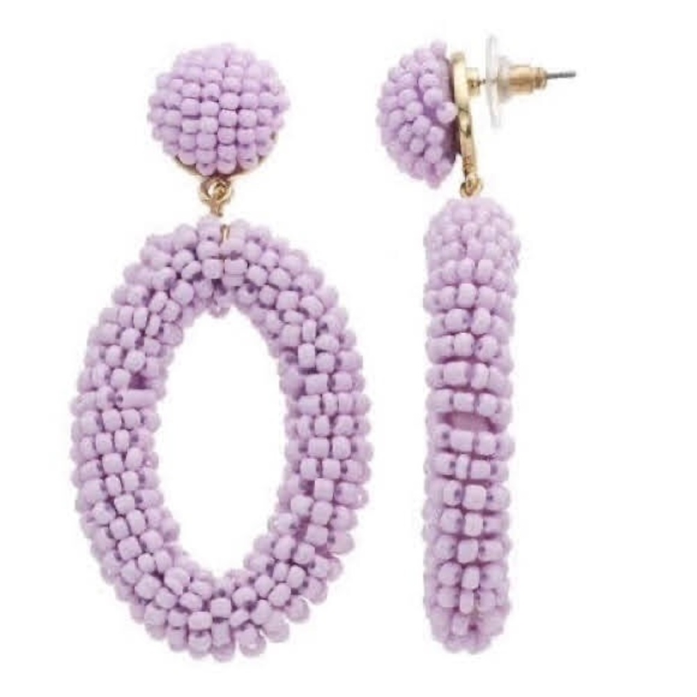 Beaded Oval Drop Earrings, Purple